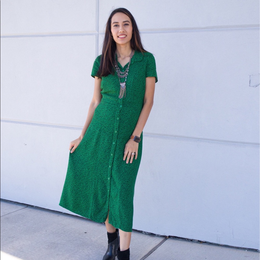 Catherine Malandrino Green Button-Front Midi Dress